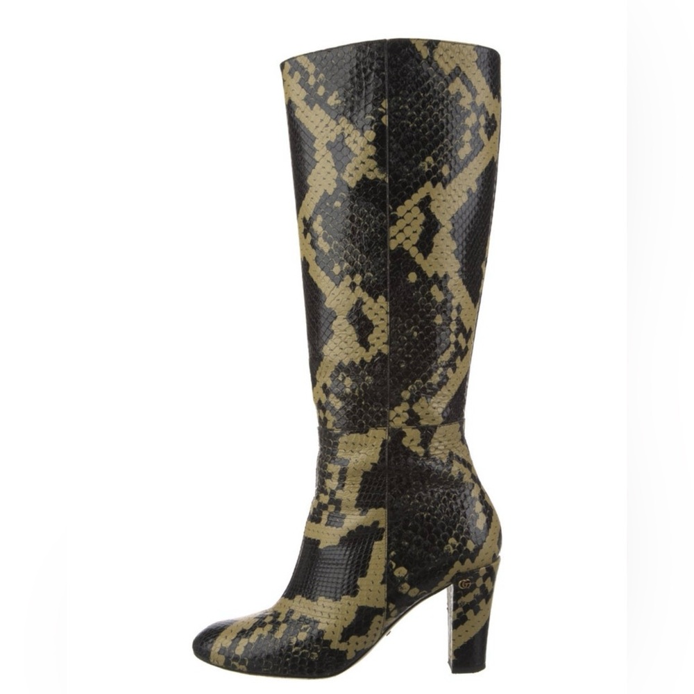 Gucci Python Print Leather Knee High Heeled Boots… - image 4